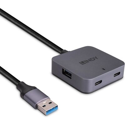 Lindy Hub USB - 10m, 4 Puertos, Negro y Gris - USB 3.2/3.1/3.0 Lindy Hub USB - 10m, 4 Puertos, Negro y Gris - USB 3.2/3.1/3.0