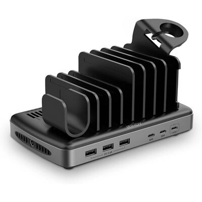 Stazione di ricarica USB Lindy 73436 - 6 Porte - Nero/Grigio Stazione di ricarica USB Lindy 73436 - 6 Porte - Nero/Grigio