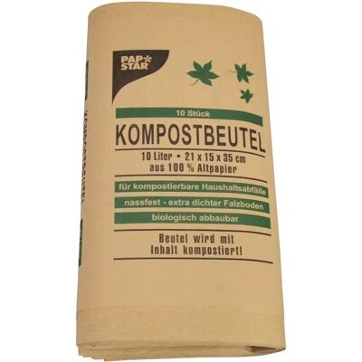 PAPSTAR Braune Kompostbeutel - 10L - Wasserfest, Biologisch Abbaubar PAPSTAR Braune Kompostbeutel - 10L - Wasserfest, Biologisch Abbaubar