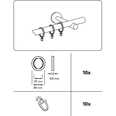 GARDINIA Memphis Silver Curtain Rings - Curtain Rings Set GARDINIA Memphis Silver Curtain Rings - Curtain Rings Set