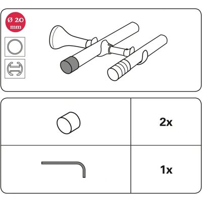 Gardinia Chicago Endknopf - Modern metalen eindkap voor 20 mm stangen - Set van 2 Gardinia Chicago Endknopf - Modern metalen eindkap voor 20 mm stangen - Set van 2
