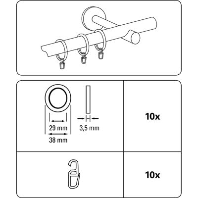 GARDINIA Elba Curtain Rings - 10 pcs beige - Curtain Accessories GARDINIA Elba Curtain Rings - 10 pcs beige - Curtain Accessories