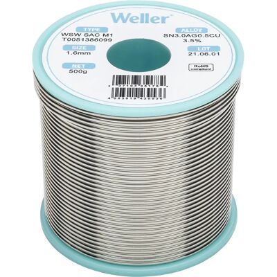 Weller WSW Filo Saldante - 1.6mm, 500g, Sn96.5Ag3.0Cu0.5 - Soldadura manual y robotizada Weller WSW Filo Saldante - 1.6mm, 500g, Sn96.5Ag3.0Cu0.5 - Soldadura manual y robotizada