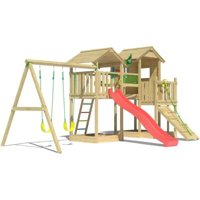 JUNGLE GYM Stronghold - Spielturm mit 2 Türmen, Rutsche & Schaukel JUNGLE GYM Stronghold - Spielturm mit 2 Türmen, Rutsche & Schaukel