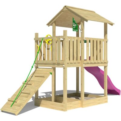 Jungle Gym Drift - Spielturm mit Fuchsia, 454x155x277cm Jungle Gym Drift - Spielturm mit Fuchsia, 454x155x277cm