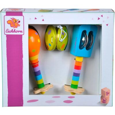 Eichhorn Modell 100003484 - Musikkssett med Maracas, Rangle og Kastagnette - Barnetreleker i tre Eichhorn Modell 100003484 - Musikkssett med Maracas, Rangle og Kastagnette - Barnetreleker i tre