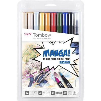 Zestaw 10 markerów Tombow Manga - Podwójna końcówka, na bazie wody Zestaw 10 markerów Tombow Manga - Podwójna końcówka, na bazie wody