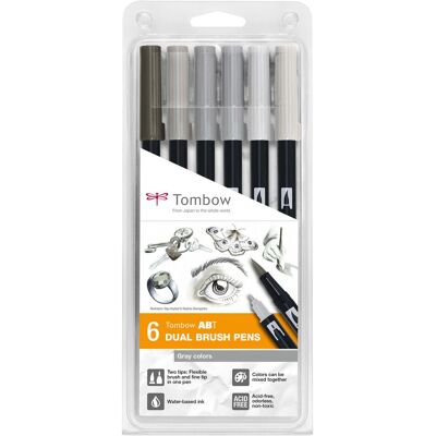 Set di 6 pennarelli Tombow grigi - Doppia punta per arte e craft Set di 6 pennarelli Tombow grigi - Doppia punta per arte e craft