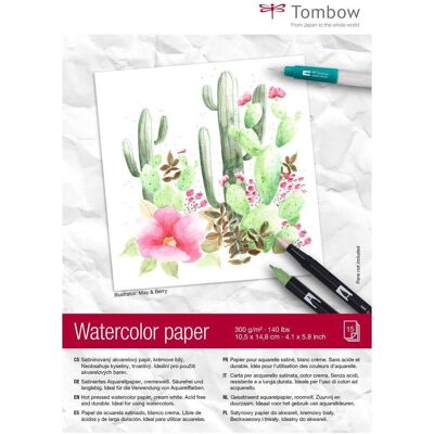 Tombow PB-AQUA-COVER-6 - Papier aquarelle A6 - 15 feuilles Tombow PB-AQUA-COVER-6 - Papier aquarelle A6 - 15 feuilles