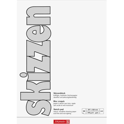 Brunnen Taccuino Disegno A3 - 50 Fogli, 190 g/m², Bianco Brunnen Taccuino Disegno A3 - 50 Fogli, 190 g/m², Bianco