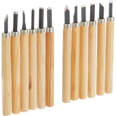 Conjunto de 12 facas para entalhar madeira - Conjunto de Facas Conjunto de 12 facas para entalhar madeira - Conjunto de Facas