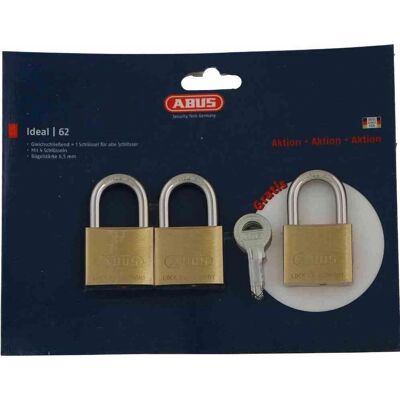 Abus Modell 62/40 Triples Messing Vorhangschloss-Set - Automatik, Gleicher Schlüssel Abus Modell 62/40 Triples Messing Vorhangschloss-Set - Automatik, Gleicher Schlüssel