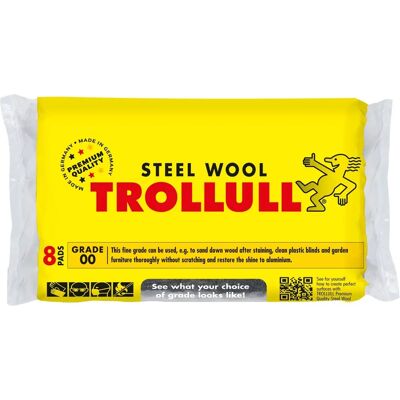 Trollull Steel Wool Pads - Grade 00 - Pack of 8 Trollull Steel Wool Pads - Grade 00 - Pack of 8