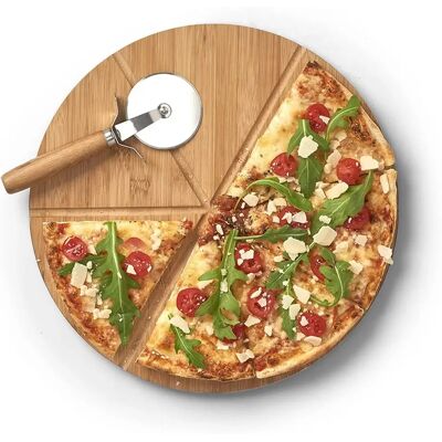 ZELLER Pizzaschneidebrett Ø 32cm - Bambus, mit Schneidegerät ZELLER Pizzaschneidebrett Ø 32cm - Bambus, mit Schneidegerät