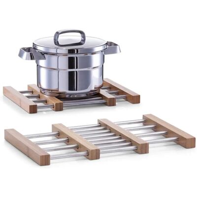 Support extensible en bambou et acier inoxydable Zeller 25299 - Résistant à la chaleur Support extensible en bambou et acier inoxydable Zeller 25299 - Résistant à la chaleur