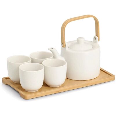 Zeller Teekannen-Set - 6-teilig, Weiß, 700ml, Steingut & Bambus Zeller Teekannen-Set - 6-teilig, Weiß, 700ml, Steingut & Bambus