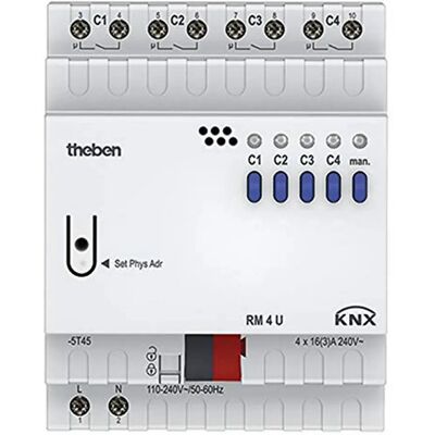 Theben RM 4 U KNX - Actuador de conmutación KNX de 4 canales - Sistema KNX Theben RM 4 U KNX - Actuador de conmutación KNX de 4 canales - Sistema KNX