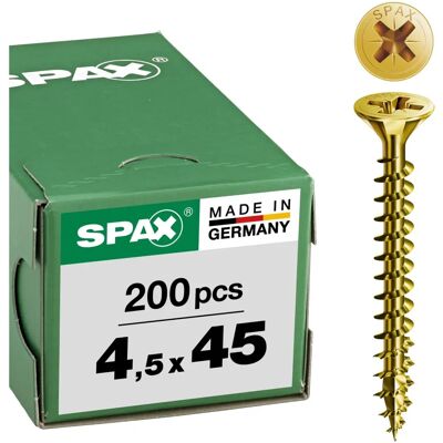 Tornillo Universal Amarillo SPAX - 4,5x45mm, Cabeza cruzada, Rosca completa - Fabricado en Alemania Tornillo Universal Amarillo SPAX - 4,5x45mm, Cabeza cruzada, Rosca completa - Fabricado en Alemania