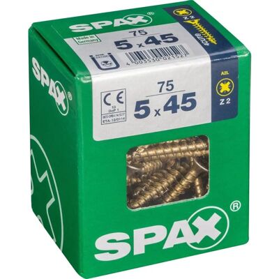 SPAX Set mit 75 Stahl-Pozidriv-Schrauben - Flachkopf, 5mm x 45mm SPAX Set mit 75 Stahl-Pozidriv-Schrauben - Flachkopf, 5mm x 45mm