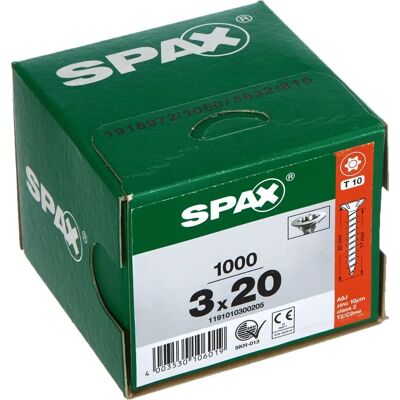Parafuso de madeira SPAX FRANCE Wirox - 3x20mm - Cabeça afogada - Rosca completa Parafuso de madeira SPAX FRANCE Wirox - 3x20mm - Cabeça afogada - Rosca completa