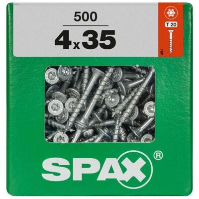 Vis universelle Spax - 4 x 35 mm - 500 unités - Filetage partiel - Tête fraisée - T-STAR plus T20 - Publicité Vis universelle Spax - 4 x 35 mm - 500 unités - Filetage partiel - Tête fraisée - T-STAR plus T20 - Publicité
