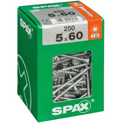 SPAX - Ensemble de 250 vis Torx 5x60mm - Vis pour bois, filetage partiel, tête fraisée, T-STAR plus T20, WIROX - Publicité SPAX - Ensemble de 250 vis Torx 5x60mm - Vis pour bois, filetage partiel, tête fraisée, T-STAR plus T20, WIROX - Publicité