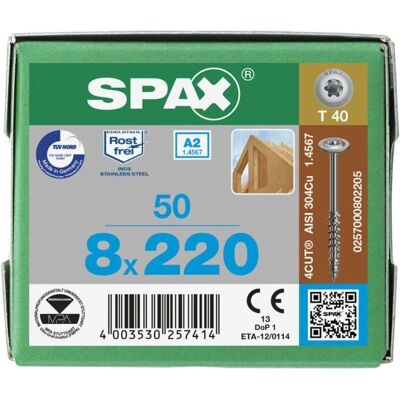 SPAX Edelstahl Holzschrauben T40 - 8x220mm, 50 Stk. SPAX Edelstahl Holzschrauben T40 - 8x220mm, 50 Stk.