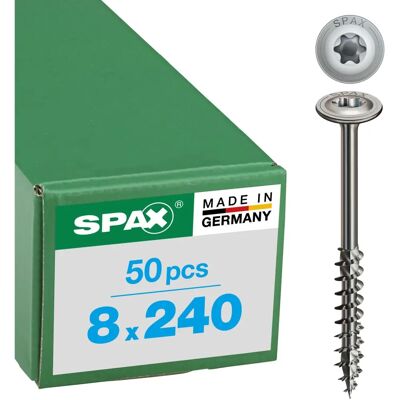 Tornillo de acero inoxidable SPAX 8x240mm - T-STAR plus, rosca parcial, cabeza plana Tornillo de acero inoxidable SPAX 8x240mm - T-STAR plus, rosca parcial, cabeza plana