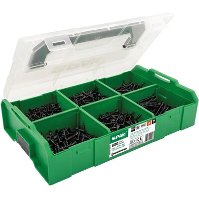 SPAX assorteringskasse - 800 skruer - T-STAR plus - BLAX-belægning - Passer Bosch-Sortimo SPAX assorteringskasse - 800 skruer - T-STAR plus - BLAX-belægning - Passer Bosch-Sortimo
