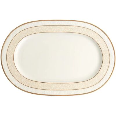 Assiette de service ovale Ivoire de Villeroy & Boch - 35cm - Bordure dorée élégante Assiette de service ovale Ivoire de Villeroy & Boch - 35cm - Bordure dorée élégante