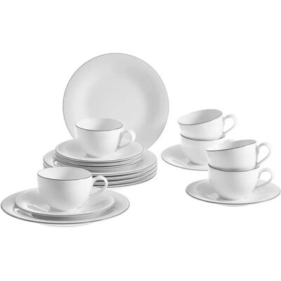Villeroy & Boch - Kávészett - 18 részes, Finom porcelán, Szürke vonalak minta, Magas minőségű kerámia Villeroy & Boch - Kávészett - 18 részes, Finom porcelán, Szürke vonalak minta, Magas minőségű kerámia