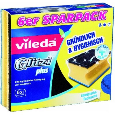 Vileda Glitzi Plus Antibac Dishwashing Sponges - 6 pcs Vileda Glitzi Plus Antibac Dishwashing Sponges - 6 pcs