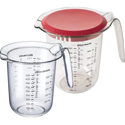 Set med 2 mätkoppar från Westmark - 0,5L & 1L med lock - Flerspråkig plast Set med 2 mätkoppar från Westmark - 0,5L & 1L med lock - Flerspråkig plast