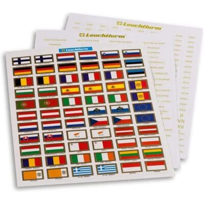 Ensemble d'étiquettes de pièces d'euros LEUCHTTURM - Drapeaux & Pays - 240x190mm - Publicité Ensemble d'étiquettes de pièces d'euros LEUCHTTURM - Drapeaux & Pays - 240x190mm - Publicité