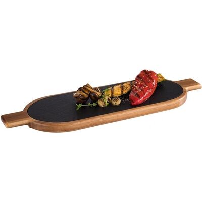 Bandeja de servicio de madera de acacia con inserto de piedra natural - 40x15cm - Marrón/Negro Bandeja de servicio de madera de acacia con inserto de piedra natural - 40x15cm - Marrón/Negro