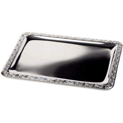 Plateau de service en acier inoxydable APS - Argent, 42x31 cm - Élégant, Empilable Plateau de service en acier inoxydable APS - Argent, 42x31 cm - Élégant, Empilable