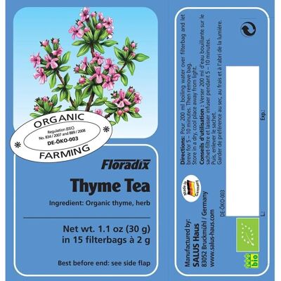 Tè di Timo Floradix - Biologico, Senza Caffeina, 15 Bustine Tè di Timo Floradix - Biologico, Senza Caffeina, 15 Bustine