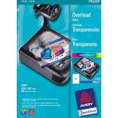 Avery Zweckform 2502 Pellicola trasparente per inchiostro a getto d'inchiostro Avery Zweckform 2502 Pellicola trasparente per inchiostro a getto d'inchiostro