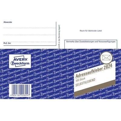 Avery 2824 Öntapadós címke - A6 Fehér - 100 lap Avery 2824 Öntapadós címke - A6 Fehér - 100 lap
