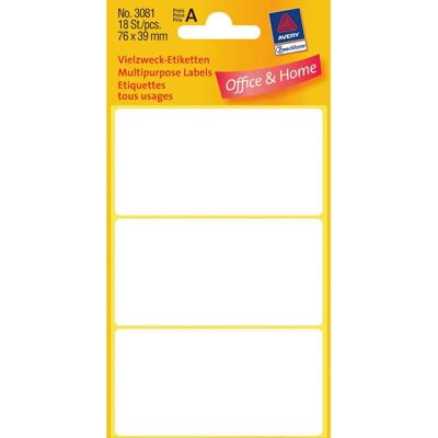 Avery 3081 Selvklebende Labels - Rektangel - 18 stk Avery 3081 Selvklebende Labels - Rektangel - 18 stk