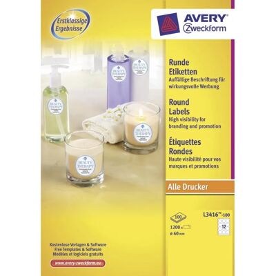 Avery L3416-100 Hvite Runde Etiketter - Label Avery L3416-100 Hvite Runde Etiketter - Label