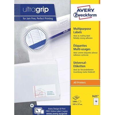 Etiquetas brancas Avery Zweckform 3425 - 105x57mm, 1000 pçs Etiquetas brancas Avery Zweckform 3425 - 105x57mm, 1000 pçs