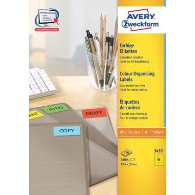 Avery 3455 Gelbe Selbstklebende Etiketten - 105x37mm Avery 3455 Gelbe Selbstklebende Etiketten - 105x37mm