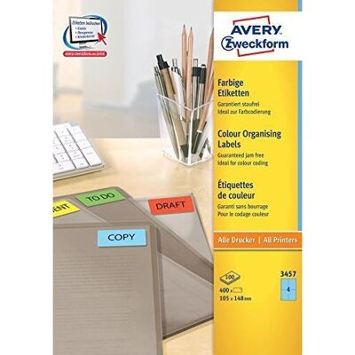 Avery 3457 Blauwe Etikettenbladen - Zelfklevend, A4, 105x148 mm Avery 3457 Blauwe Etikettenbladen - Zelfklevend, A4, 105x148 mm