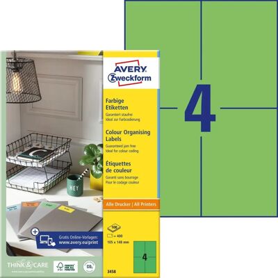 Avery Zweckform 3458 Zielone Etykiety - Etykieta - 105x148mm - 400 Etykiet Avery Zweckform 3458 Zielone Etykiety - Etykieta - 105x148mm - 400 Etykiet