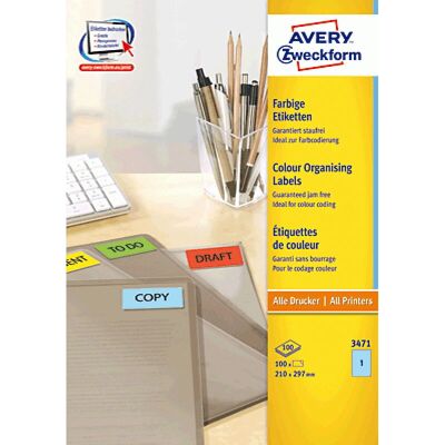 Kék Avery 3471 Címke - Laser & Inkjet - 210x297mm Kék Avery 3471 Címke - Laser & Inkjet - 210x297mm