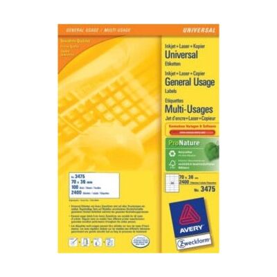 Etiquetas de Impressora Avery 3475 Brancas - 70x36mm, 2400 Autoadesivas Etiquetas de Impressora Avery 3475 Brancas - 70x36mm, 2400 Autoadesivas