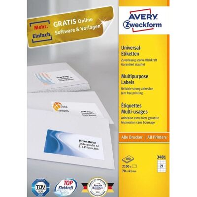 Avery 3481 White Label - Rectangle Permanent Labels - 2100 pcs Avery 3481 White Label - Rectangle Permanent Labels - 2100 pcs