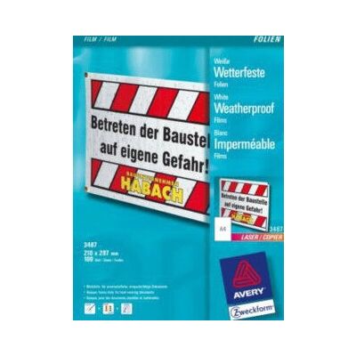 Avery 3487 Weatherproof Printing Film - A4 Avery 3487 Weatherproof Printing Film - A4