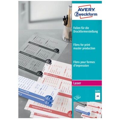 Avery Zweckform 3491 Film Laser - A4 - Mat - 100 Feuilles - Publicité Avery Zweckform 3491 Film Laser - A4 - Mat - 100 Feuilles - Publicité
